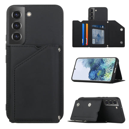 For Samsung Galaxy S22+ 5G Skin Feel PU + TPU + PC Phone Case with Card Slots(Black)-garmade.com