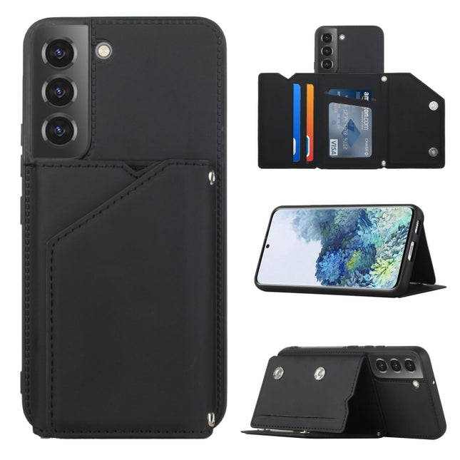 For Samsung Galaxy S22+ 5G Skin Feel PU + TPU + PC Phone Case with Card Slots(Black)-garmade.com