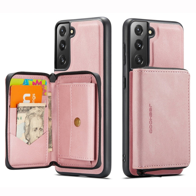 For Samsung Galaxy S22+ 5G JEEHOOD Magnetic Zipper Horizontal Flip Phone Leather Case(Pink)-garmade.com