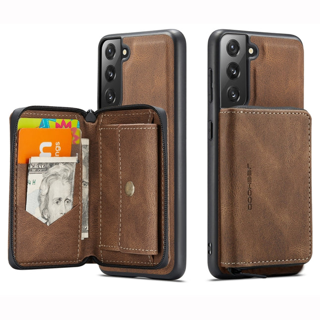 For Samsung Galaxy S22+ 5G JEEHOOD Magnetic Zipper Horizontal Flip Phone Leather Case(Brown)-garmade.com