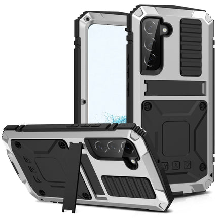 For Samsung Galaxy S22 5G R-JUST Metal + Silicone Holder Phone Case(Silver)-garmade.com