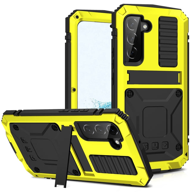 For Samsung Galaxy S22+ 5G R-JUST Metal + Silicone Holder Phone Case(Yellow)-garmade.com