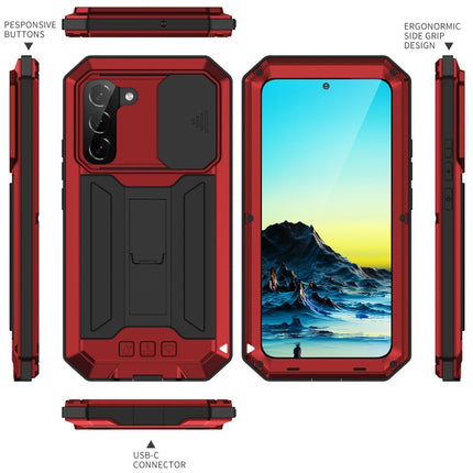 For Samsung Galaxy S22 5G R-JUST Sliding Camera Metal + Silicone Holder Phone Case(Red)-garmade.com