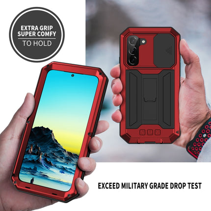 For Samsung Galaxy S22 5G R-JUST Sliding Camera Metal + Silicone Holder Phone Case(Red)-garmade.com