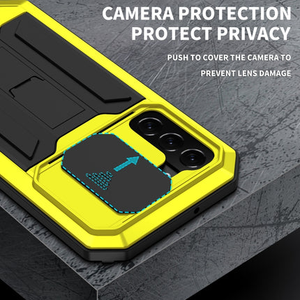 For Samsung Galaxy S22 5G R-JUST Sliding Camera Metal + Silicone Holder Phone Case(Yellow)-garmade.com