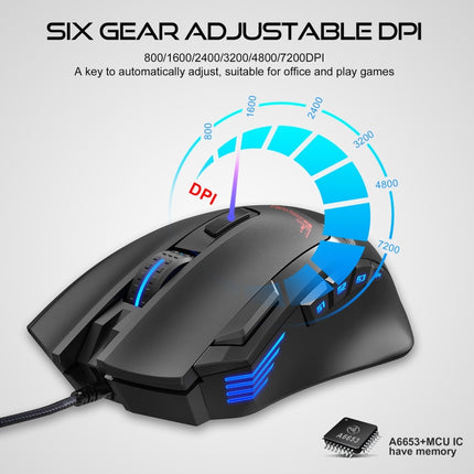 HXSJ S600 USB 7200dpi Adjustable 9-Keys Mechanical Wired Gaming Mouse(Black)-garmade.com