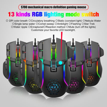 HXSJ S700 USB 12800dpi Adjustable 10-Keys Mechanical Wired Gaming Mouse(Black)-garmade.com