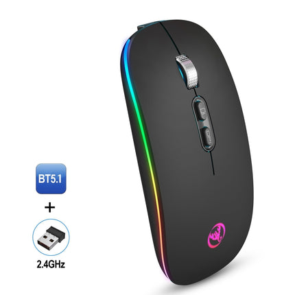 HXSJ M103FG 1600dpi Adjustable 2.4G + Bluetooth RGB Light Wireless Mouse(Black)-garmade.com