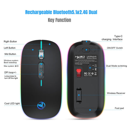 HXSJ M103FG 1600dpi Adjustable 2.4G + Bluetooth RGB Light Wireless Mouse(Black)-garmade.com