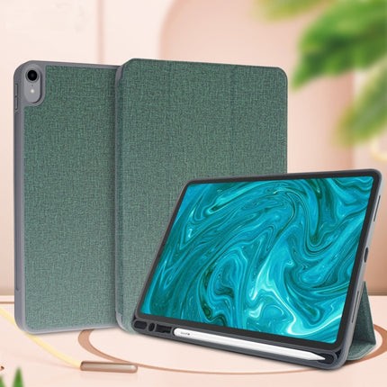 For iPad 9.7 Mutural Exquisite Series Cloth Texture PU+TPU Leather Case with 3-Fold Holder & Pen Slot & Sleep & Wake-up Function(Green)-garmade.com