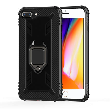 For iPhone 6 / 7 / 8 Carbon Fiber Protective Case with 360 Degree Rotating Ring Holder(Black)-garmade.com