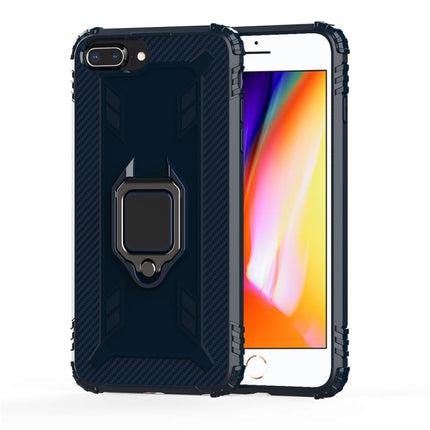 For iPhone 6 / 7 / 8 Carbon Fiber Protective Case with 360 Degree Rotating Ring Holder(Blue)-garmade.com