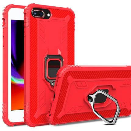 For iPhone 6 / 7 / 8 Carbon Fiber Protective Case with 360 Degree Rotating Ring Holder(Red)-garmade.com