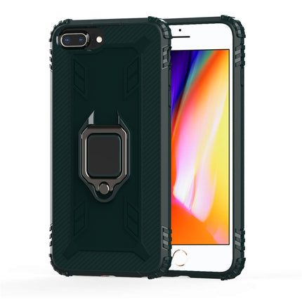 For iPhone 6 / 7 / 8 Carbon Fiber Protective Case with 360 Degree Rotating Ring Holder(Green)-garmade.com