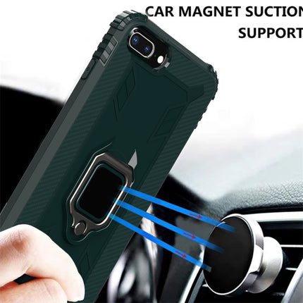 For iPhone 6 / 7 / 8 Carbon Fiber Protective Case with 360 Degree Rotating Ring Holder(Green)-garmade.com