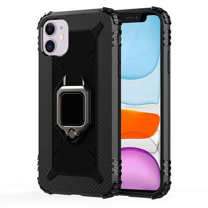 For iPhone 11 Carbon Fiber Protective Case with 360 Degree Rotating Ring Holder(Black)-garmade.com