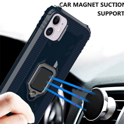 For iPhone 11 Carbon Fiber Protective Case with 360 Degree Rotating Ring Holder(Blue)-garmade.com
