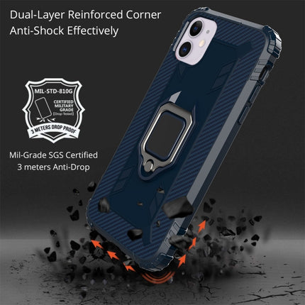 For iPhone 11 Carbon Fiber Protective Case with 360 Degree Rotating Ring Holder(Blue)-garmade.com