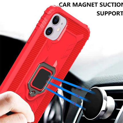 For iPhone 11 Carbon Fiber Protective Case with 360 Degree Rotating Ring Holder(Red)-garmade.com