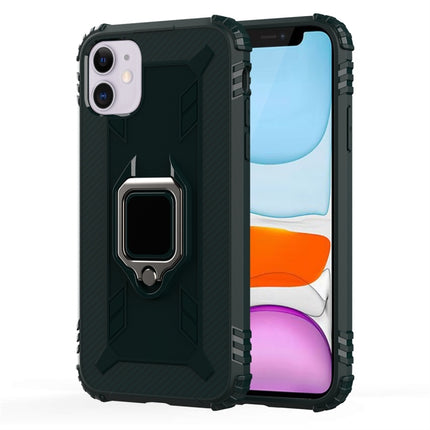 For iPhone 11 Carbon Fiber Protective Case with 360 Degree Rotating Ring Holder(Green)-garmade.com