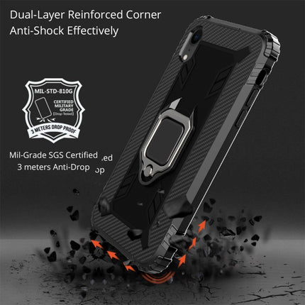 For iPhone XR Carbon Fiber Protective Case with 360 Degree Rotating Ring Holder(Black)-garmade.com