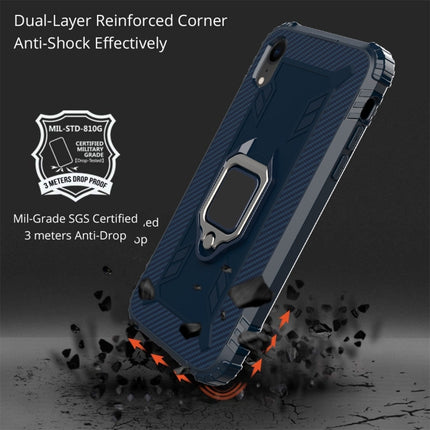 For iPhone XR Carbon Fiber Protective Case with 360 Degree Rotating Ring Holder(Blue)-garmade.com