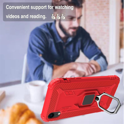 For iPhone XR Carbon Fiber Protective Case with 360 Degree Rotating Ring Holder(Red)-garmade.com
