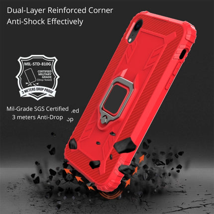 For iPhone XR Carbon Fiber Protective Case with 360 Degree Rotating Ring Holder(Red)-garmade.com