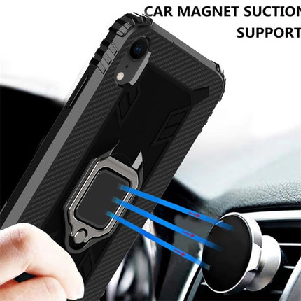 For iPhone X / XS Carbon Fiber Protective Case with 360 Degree Rotating Ring Holder(Black)-garmade.com
