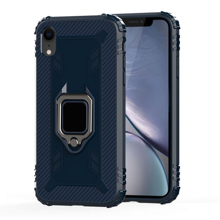 For iPhone X / XS Carbon Fiber Protective Case with 360 Degree Rotating Ring Holder(Blue)-garmade.com