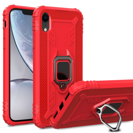 For iPhone X / XS Carbon Fiber Protective Case with 360 Degree Rotating Ring Holder(Red)-garmade.com