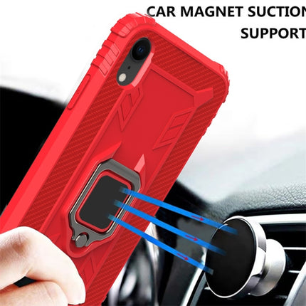 For iPhone X / XS Carbon Fiber Protective Case with 360 Degree Rotating Ring Holder(Red)-garmade.com
