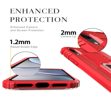For iPhone XS Max Carbon Fiber Protective Case with 360 Degree Rotating Ring Holder(Red)-garmade.com
