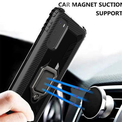 For Galaxy S20 Carbon Fiber Protective Case with 360 Degree Rotating Ring Holder(Black)-garmade.com