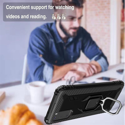 For Galaxy S20 Carbon Fiber Protective Case with 360 Degree Rotating Ring Holder(Black)-garmade.com