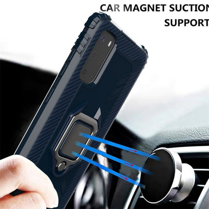 For Galaxy S20 Carbon Fiber Protective Case with 360 Degree Rotating Ring Holder(Blue)-garmade.com