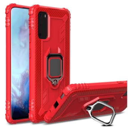 For Galaxy S20 Carbon Fiber Protective Case with 360 Degree Rotating Ring Holder(Red)-garmade.com