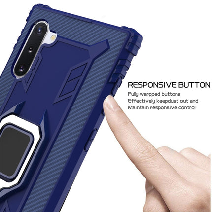 For Galaxy Note 10 Carbon Fiber Protective Case with 360 Degree Rotating Ring Holder(Blue)-garmade.com