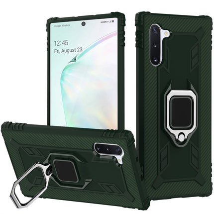 For Galaxy Note 10 Carbon Fiber Protective Case with 360 Degree Rotating Ring Holder(Green)-garmade.com