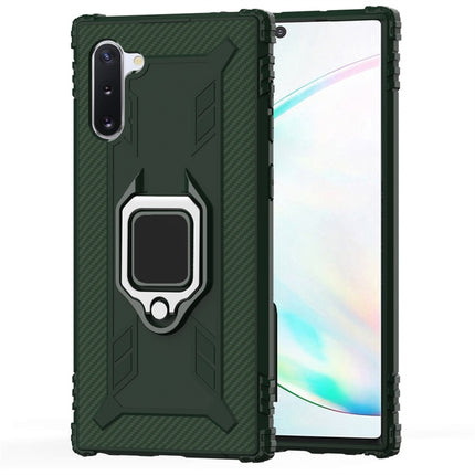 For Galaxy Note 10 Carbon Fiber Protective Case with 360 Degree Rotating Ring Holder(Green)-garmade.com
