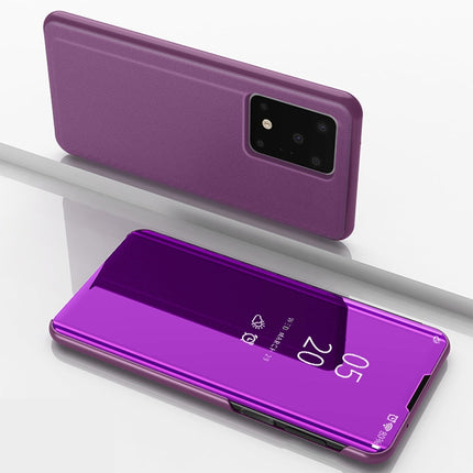 For Galaxy S20 Ultra Plated Mirror Horizontal Flip Leather Case with Holder(Purple)-garmade.com