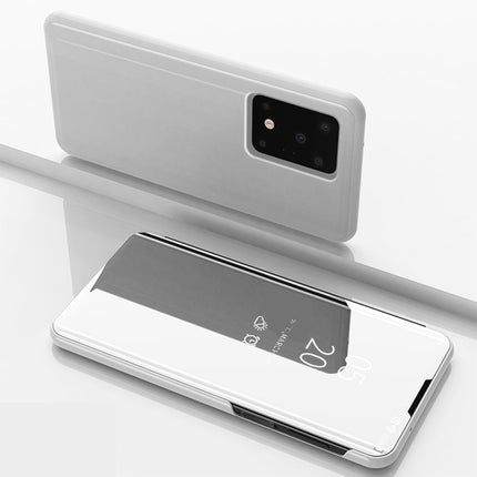 For Galaxy S20 Ultra Plated Mirror Horizontal Flip Leather Case with Holder(Silver)-garmade.com