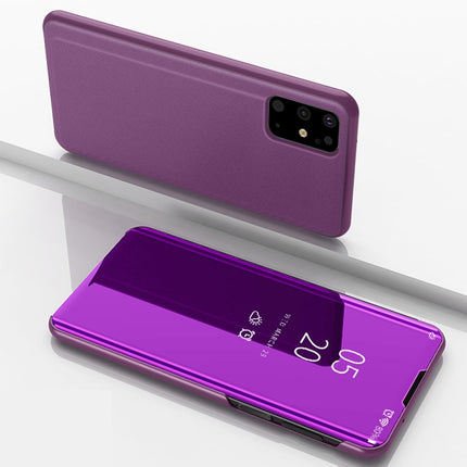 For Galaxy S20+ Plated Mirror Horizontal Flip Leather Case with Holder(Purple)-garmade.com
