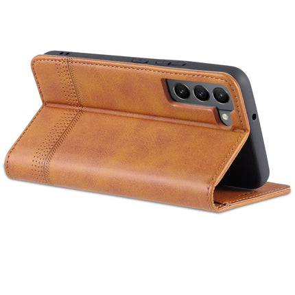 For Samsung Galaxy S22 AZNS Magnetic Calf Texture Horizontal Flip Leather Phone Case(Light Brown)-garmade.com