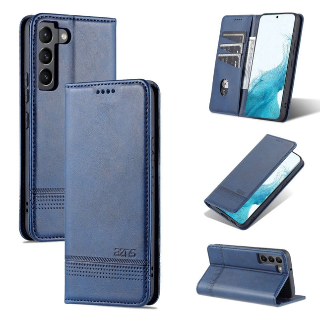 For Samsung Galaxy S22+ AZNS Magnetic Calf Texture Horizontal Flip Leather Phone Case(Dark Blue)-garmade.com
