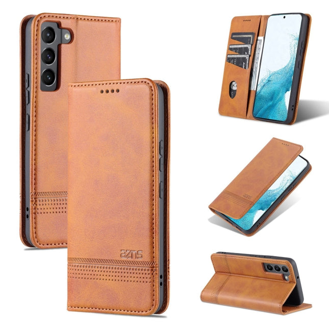 For Samsung Galaxy S22+ AZNS Magnetic Calf Texture Horizontal Flip Leather Phone Case(Light Brown)-garmade.com