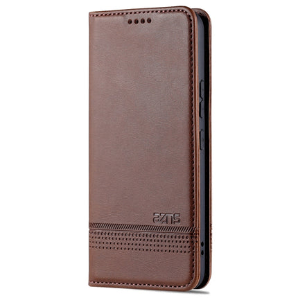 For Samsung Galaxy S22+ AZNS Magnetic Calf Texture Horizontal Flip Leather Phone Case(Dark Brown)-garmade.com
