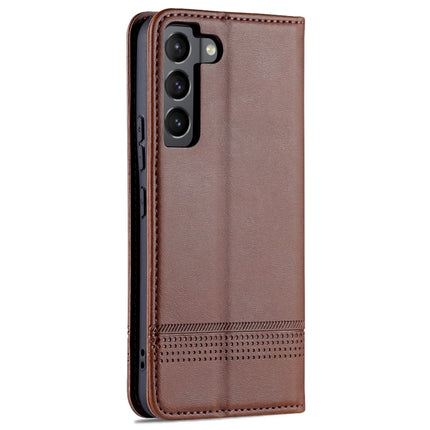 For Samsung Galaxy S22+ AZNS Magnetic Calf Texture Horizontal Flip Leather Phone Case(Dark Brown)-garmade.com