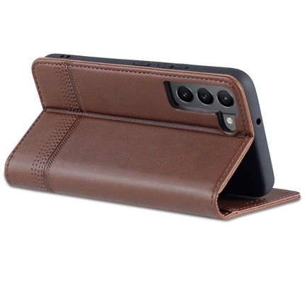 For Samsung Galaxy S22+ AZNS Magnetic Calf Texture Horizontal Flip Leather Phone Case(Dark Brown)-garmade.com