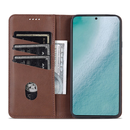 For Samsung Galaxy S22+ AZNS Magnetic Calf Texture Horizontal Flip Leather Phone Case(Dark Brown)-garmade.com